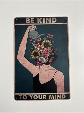 Metal Wall Decor Be Kind to Your Mind Floral Art Wall Sign - Multicolor